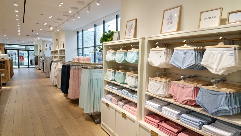 Interior of a retail store showcasing cotton underwear display