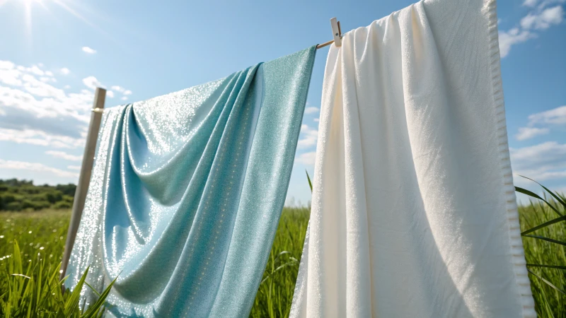 Two fabric swatches in a sunny outdoor setting