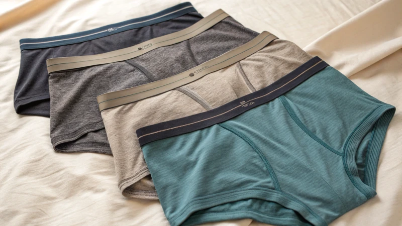 A display of various moisture-wicking underwear on a soft surface